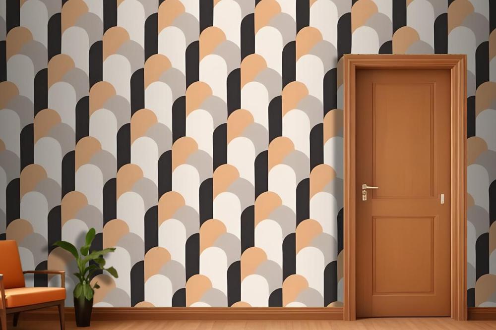 Seamless Geometric Pattern With Overlapping Semicircular Shapes In Shades Of Orange Gray And Black Wallpaper Mural