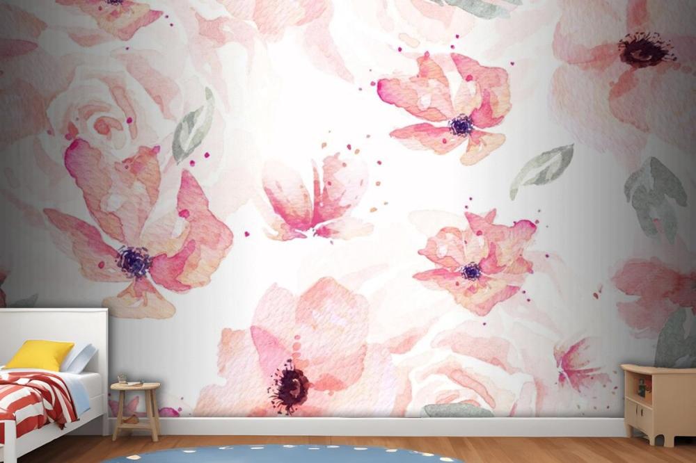 Seamless Pattern Of Rose And Orange Flowers Drawn Wallpaper Mural