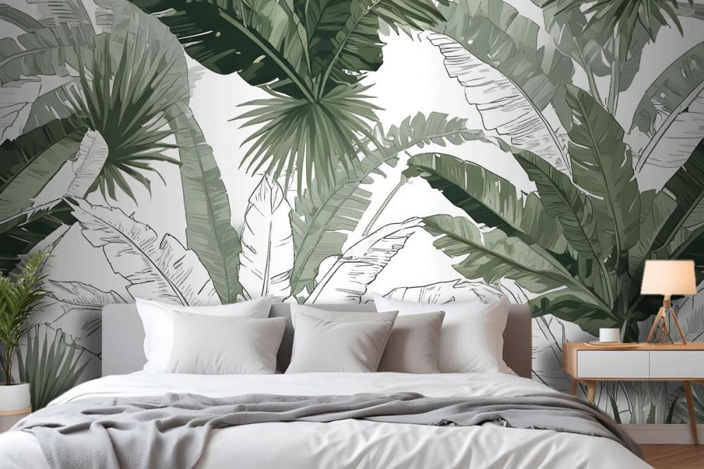 Seamless Pattern With Large Tropical Leaf Bedroom Wallpaper Mural