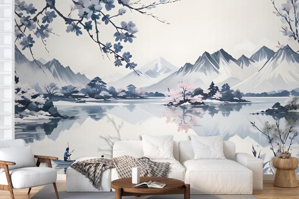 Serene Landscape With Snowcapped Mountains Reflected In A Calm Lake Wallpaper Mural