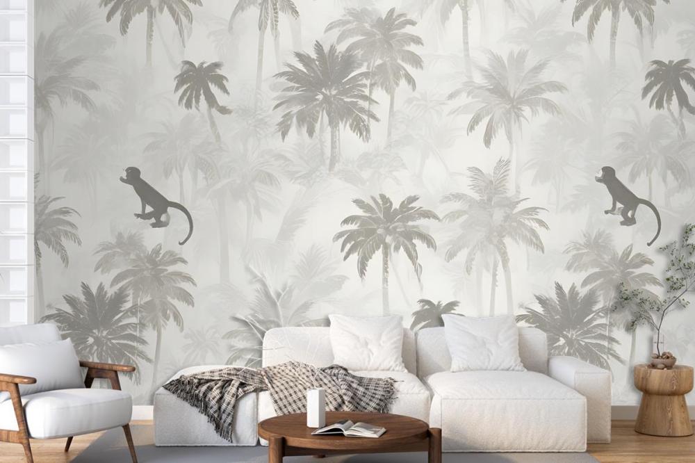 Sophisticated Minimal Jungle Animals Pattern Wallpaper Mural