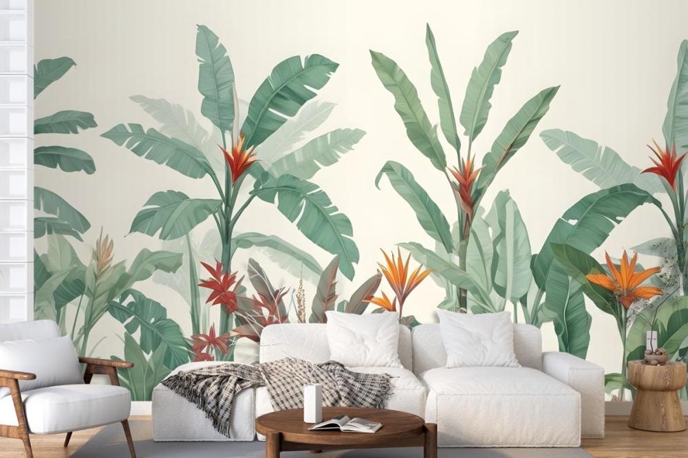 Tropical Jungle Scene With Lush Green Foliage Wallpaper Mural