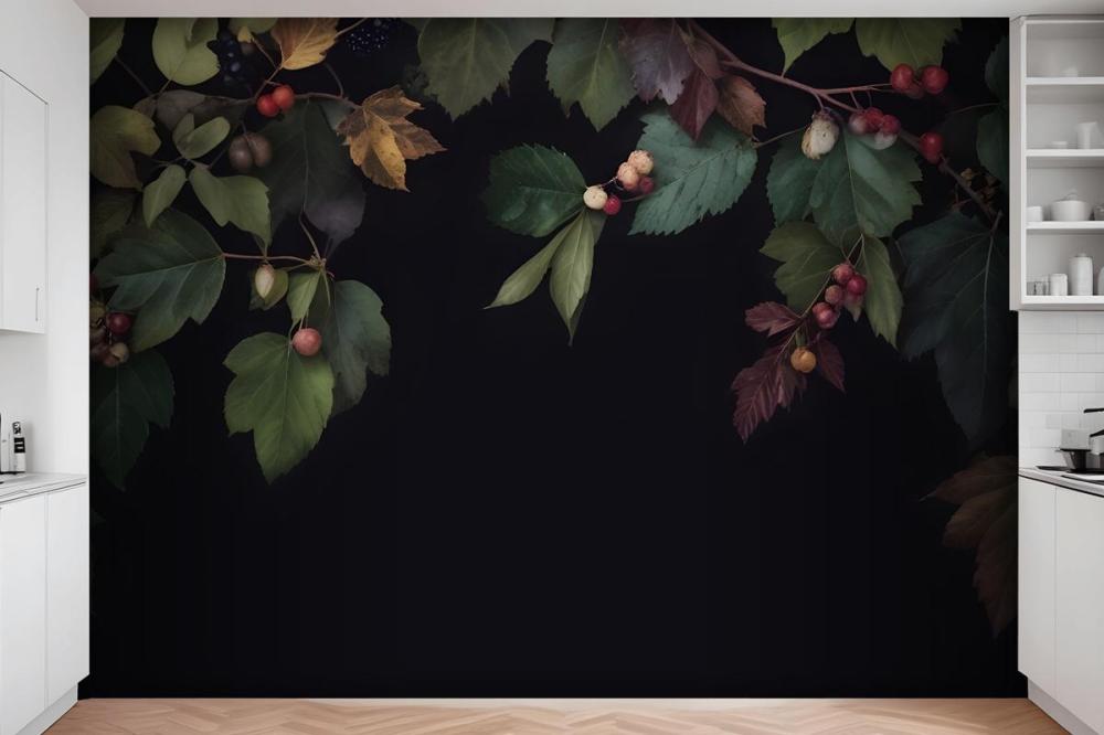 Vintage Dark Botanical Fig Tree Wallpaper Mural