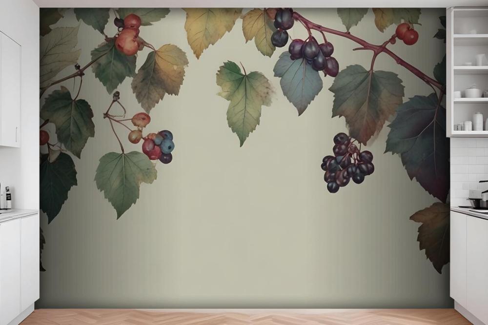 Vintage Green Botanical Fig Tree Wallpaper Mural