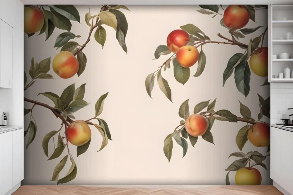 Vintage Neutral Botanical Peach Tree Wallpaper Mural