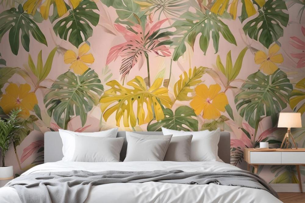 Watercolor Colorful Summer Tropical Leaf Wallpaper Mural