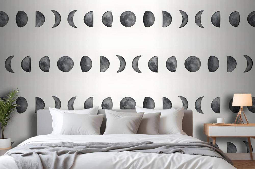 Watercolor Fullmoon Crescent Pattern Wallpaper Mural
