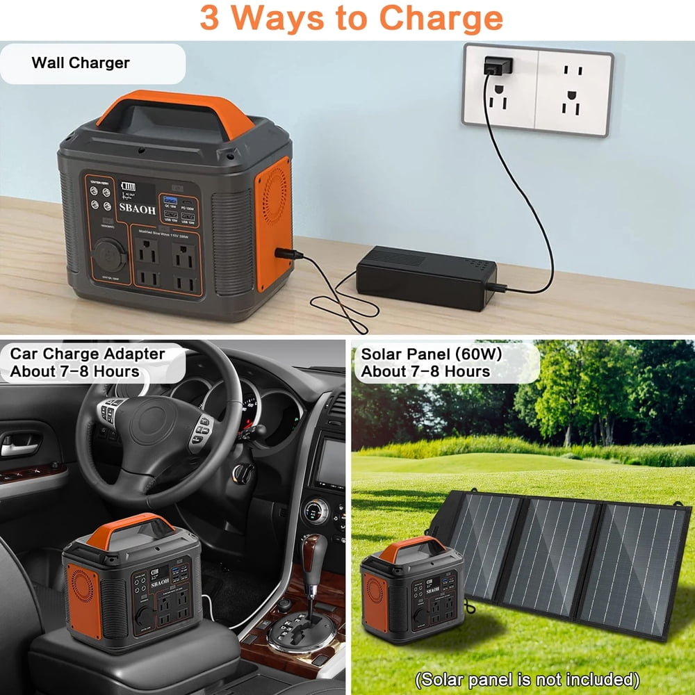 SBAOH P302 296Wh Portable Power Station with 300W AC Outlets, PD 100W Port and 13 Outputs for Camping and Home Backup