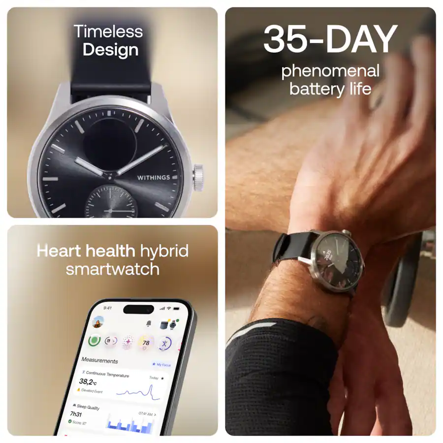 Withings Move ScanWatch 2 - Heart Health Hybrid Smartwatch - 42mm - Black/Silver - (2022)