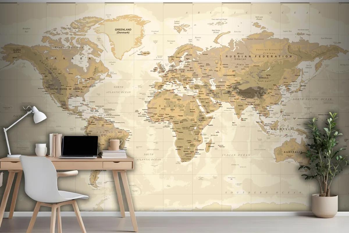 Vintage Physical World Map Wallpaper Mural