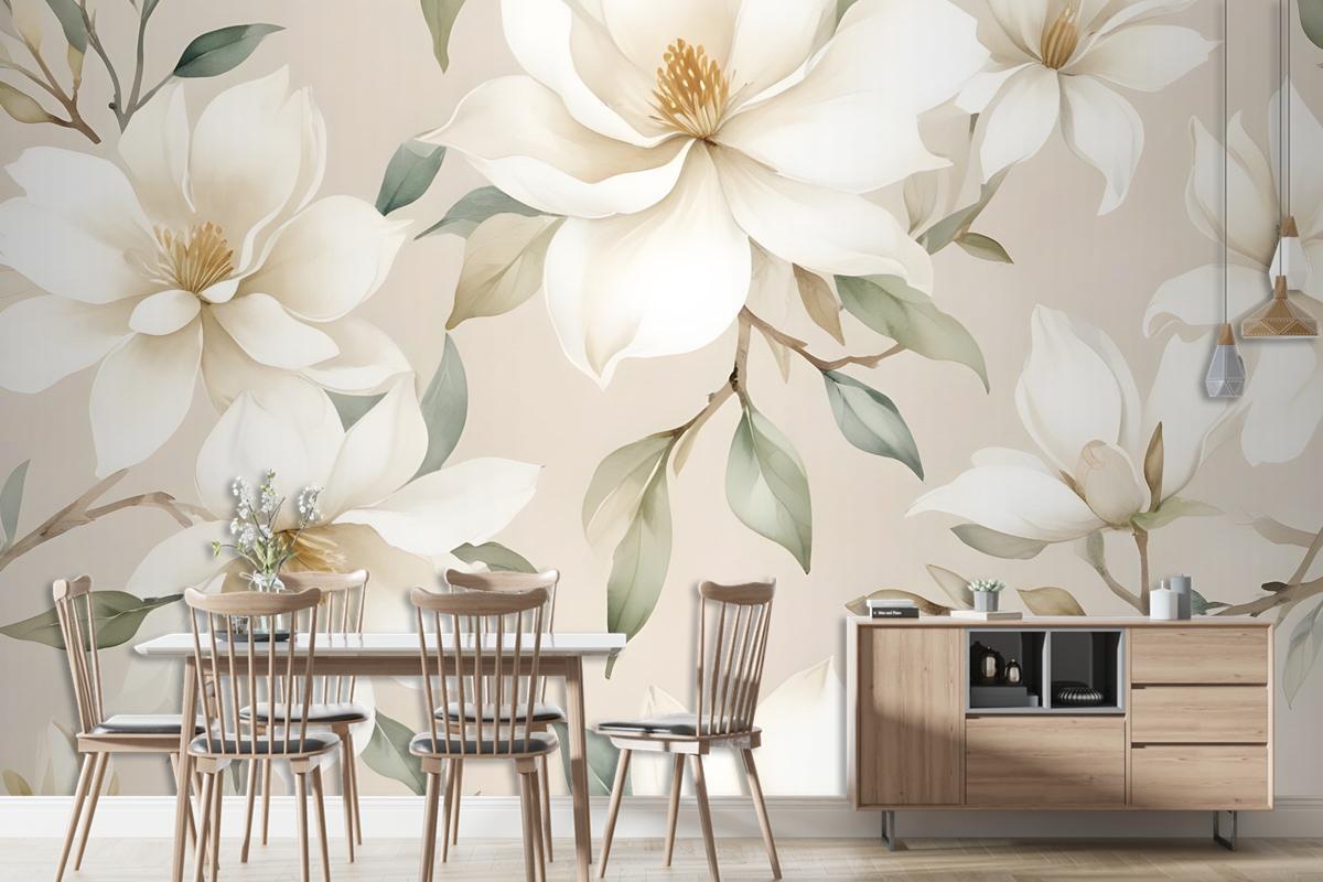 Soft Magnolia Floral Wallpaper Mural